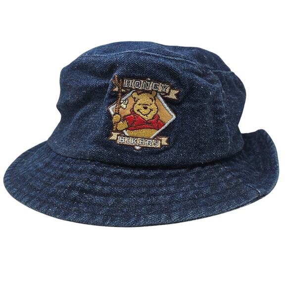 Vintage Y2K Disney Winnie the Pooh Denim Bucket Hat Kidcore Honey Hikers - Picture 1 of 5